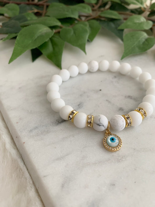 Matte White & Howlite Evil Eye Bracelet