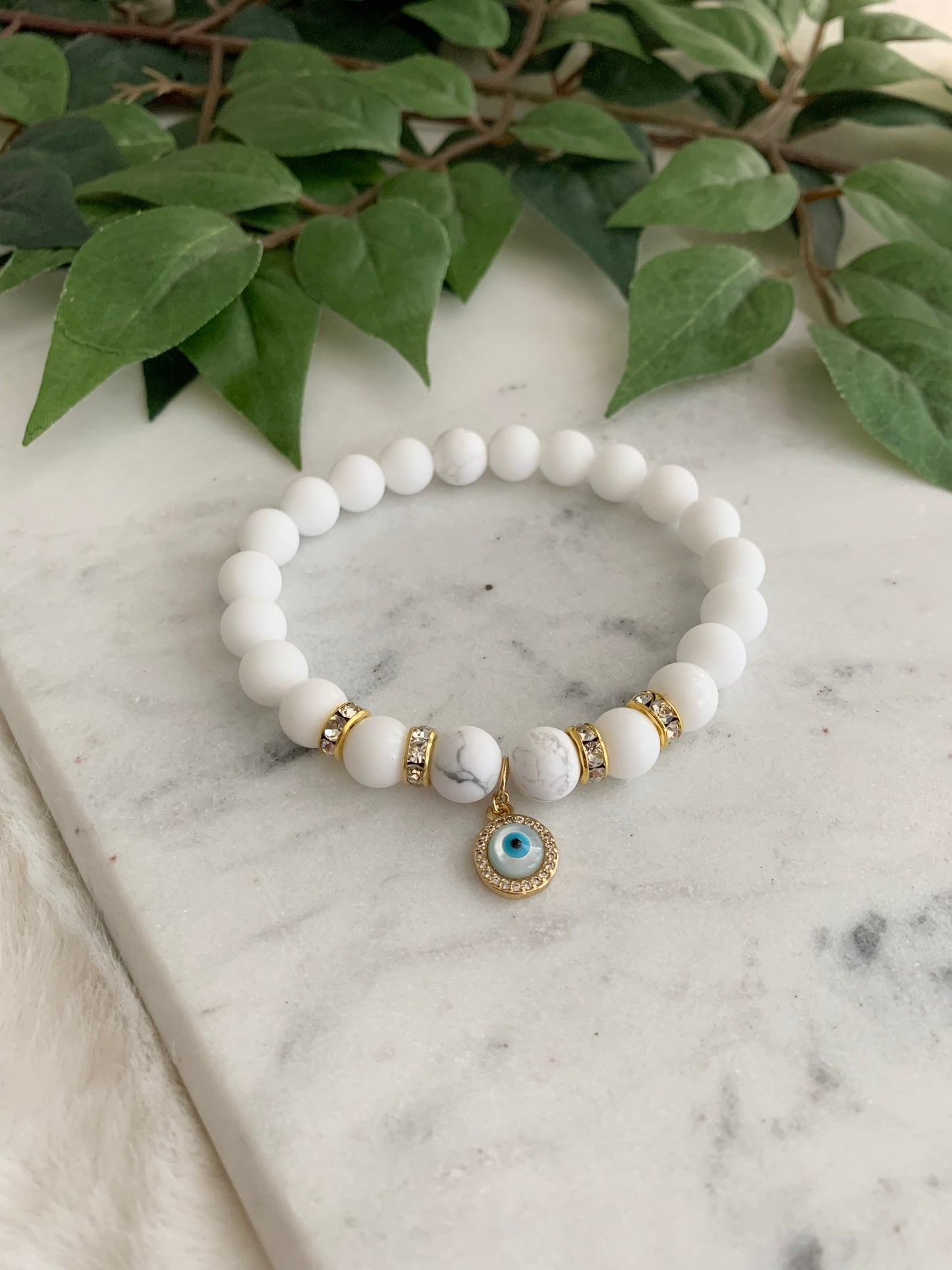 Matte White & Howlite Evil Eye Bracelet