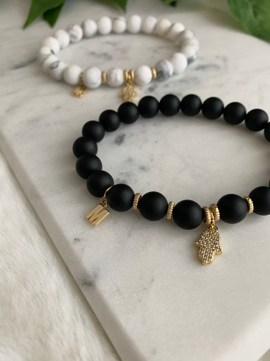 Howlite & Matte black Gold Hamsa Hand Friendship Bracelets