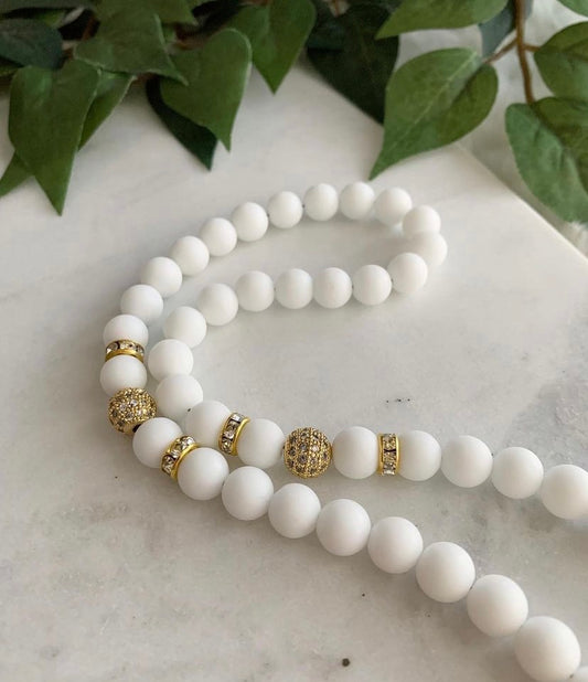 Tasbih - 50 Beads - Matte White - Allah Pendant & Letter