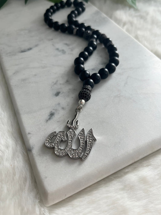 Tasbih - 33 Beads Hanging - Matte Black - Allah