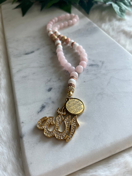 Tasbih - Jeeps & Trucks - Matte Rose Quartz - Allah & Ayatul Kursi