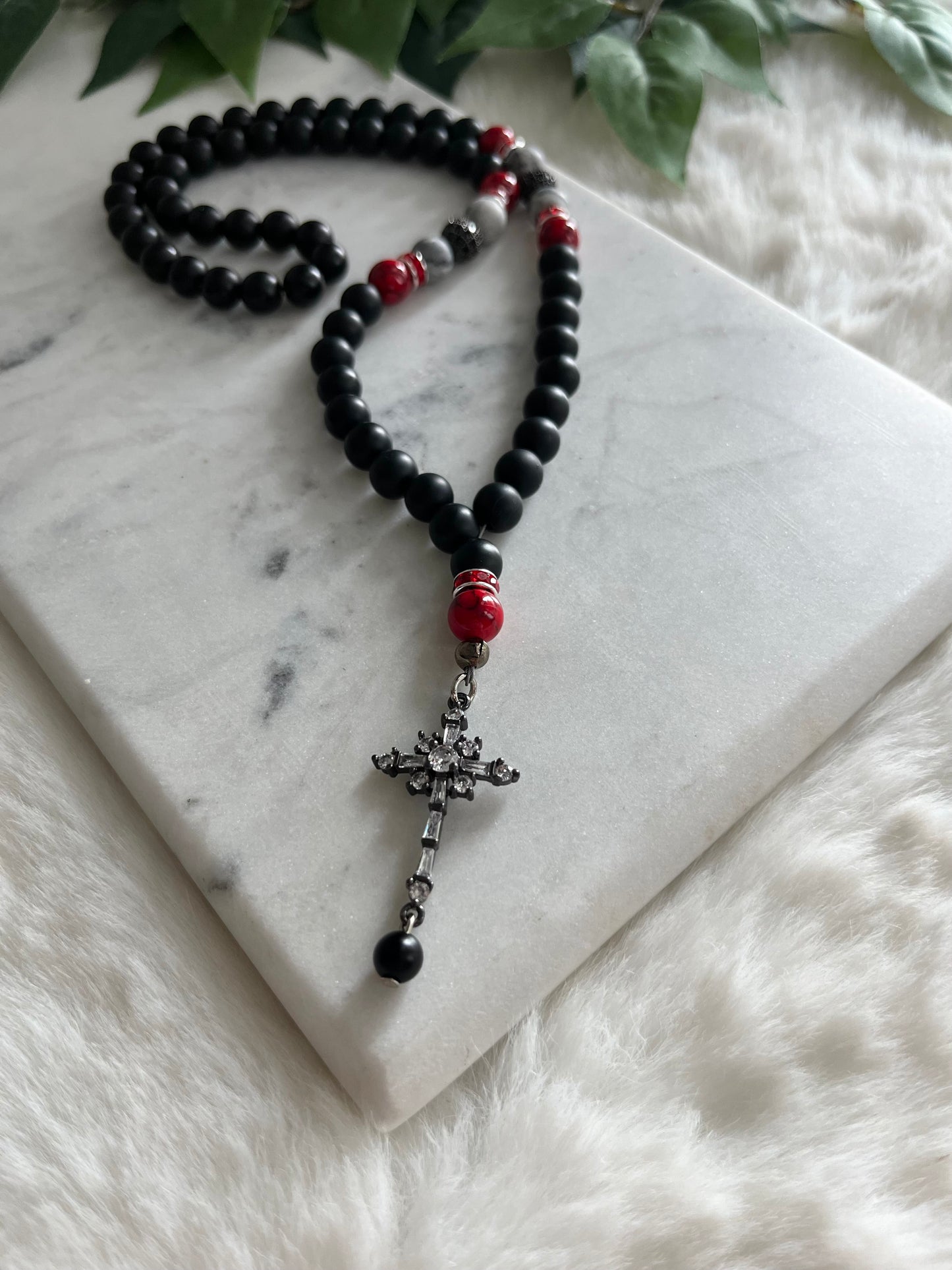 Rosary - Mercedes - Matte Black - Black Cross