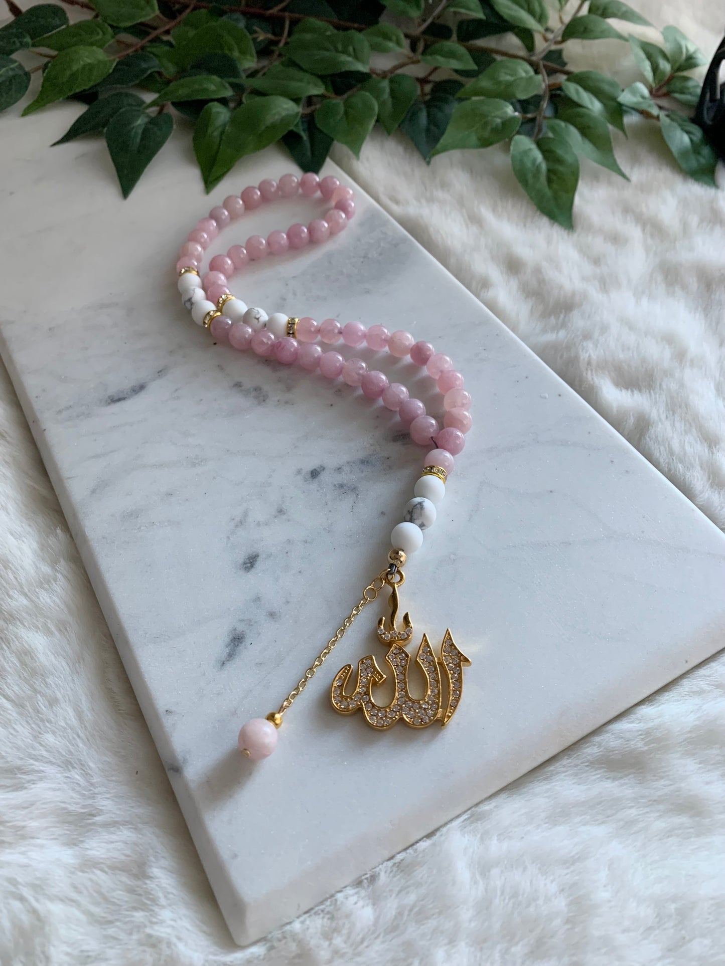 Tasbih - 50 Beads - Madagascar Rose Quartz - Allah Pendant