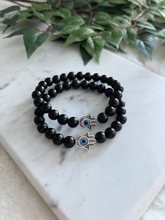 Matte Black Hamsa Hand Friendship Bracelets