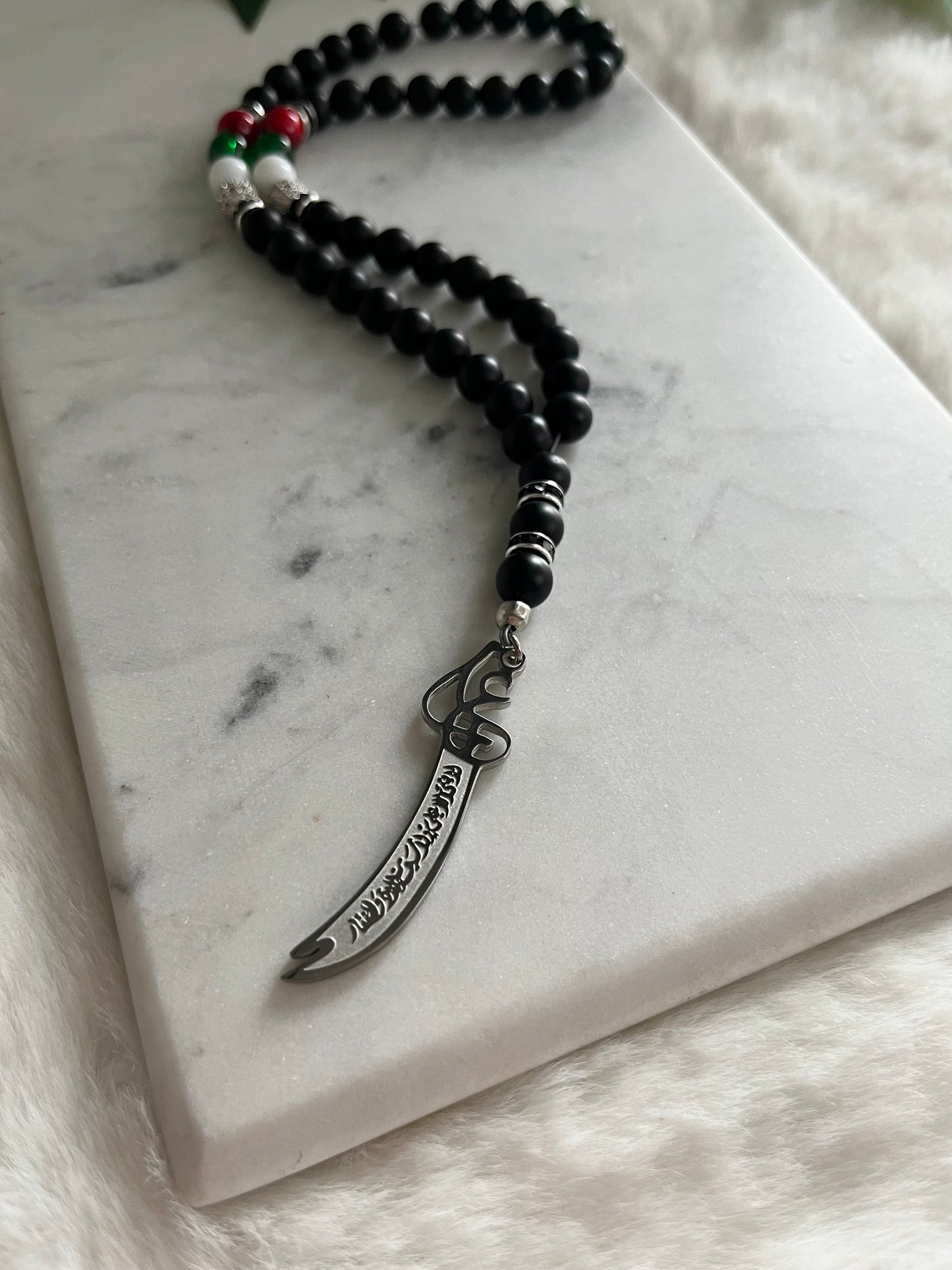 Tasbih - 50 Beads - Matte Black - Silver Zulfiqar Sword