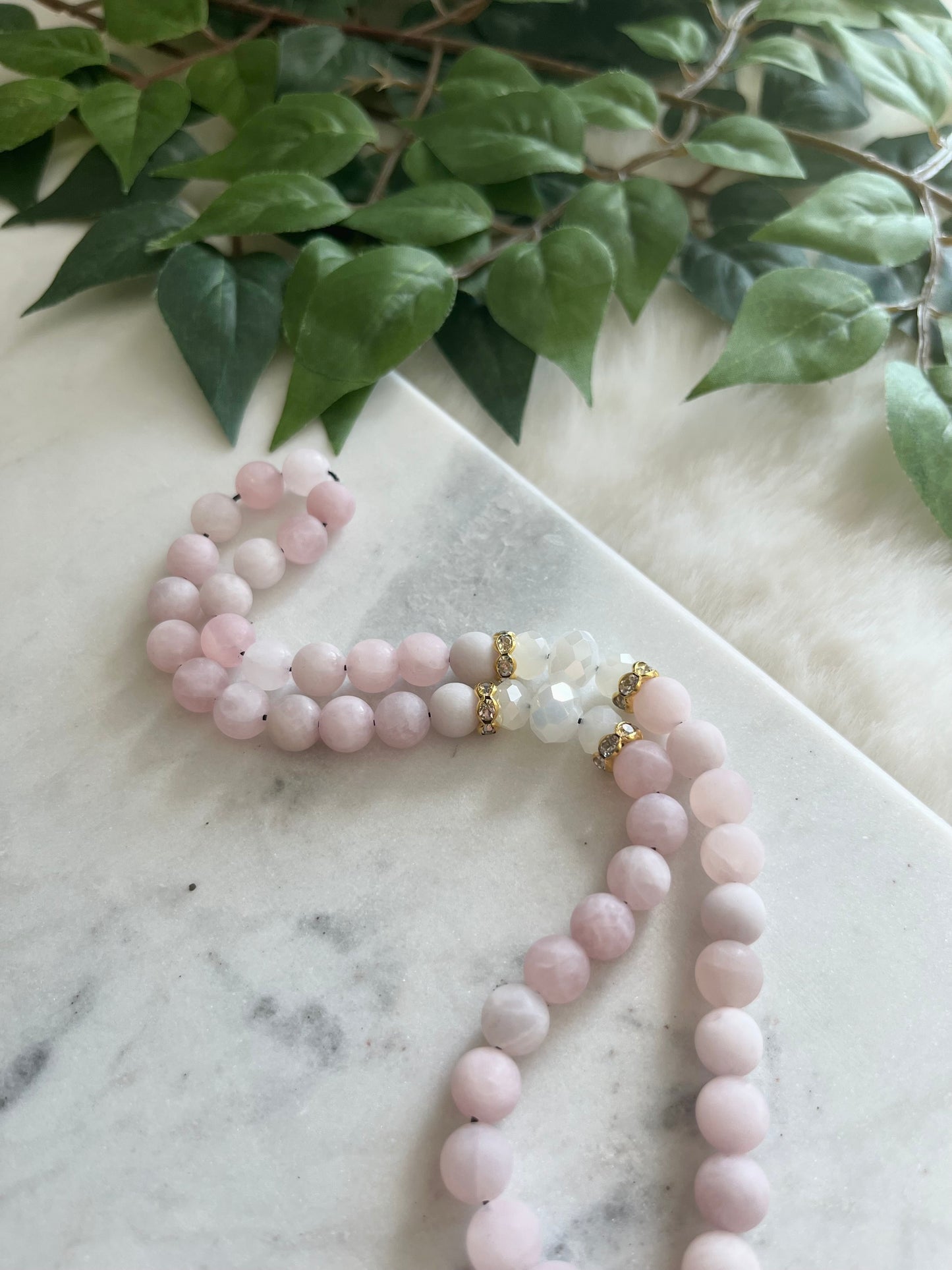 Tasbih - 50 Beads - Matte Rose Quartz & Creamy White - Allah Pendant