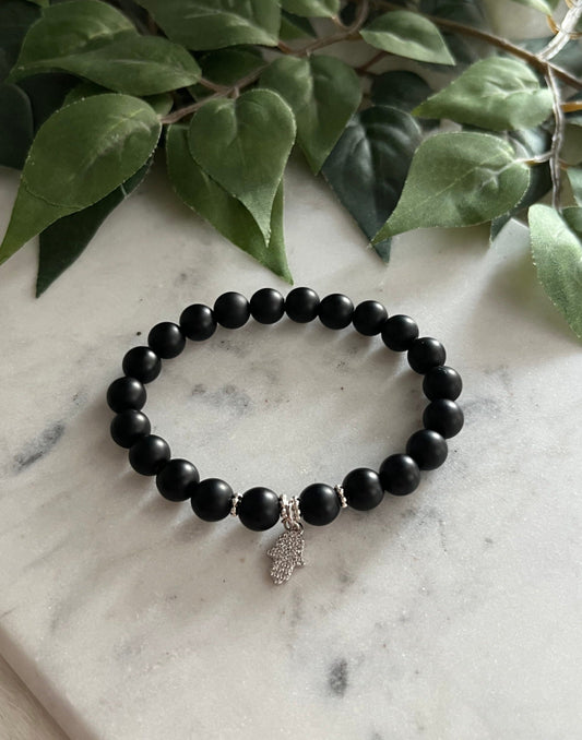 Matte Black Hamsa Hand Bracelet