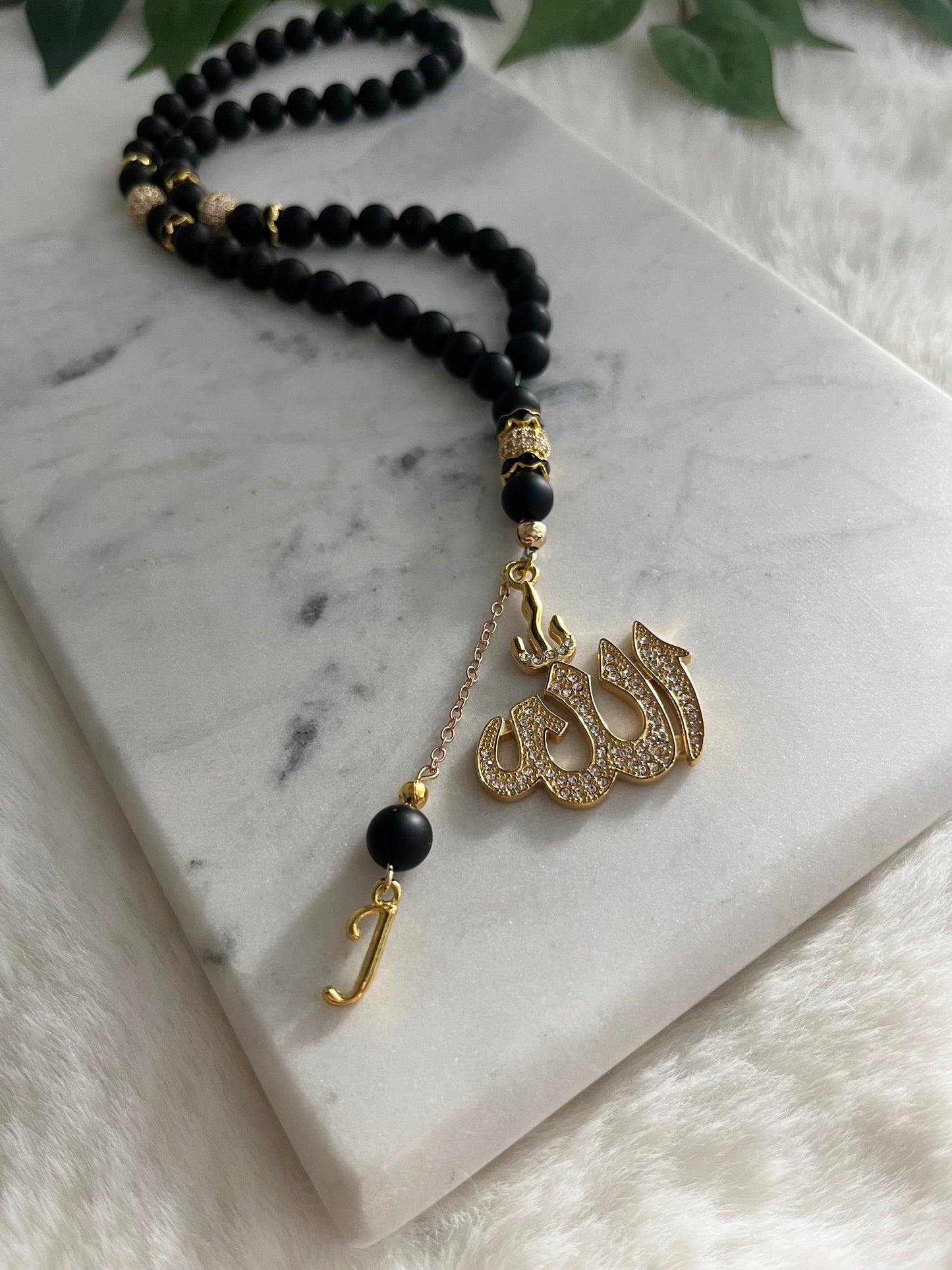 tasbih - 50 Beads - Matte Black & Gold - Allah & Letter