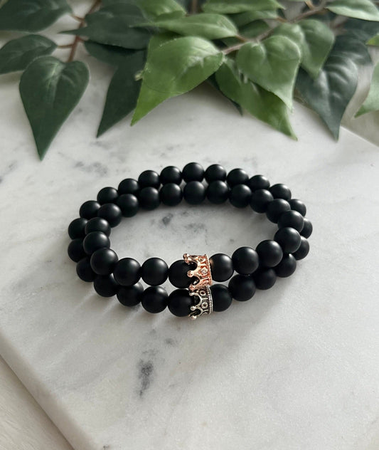 King & Queen - Short Crown - Matte Black - His & Hers Bracelets