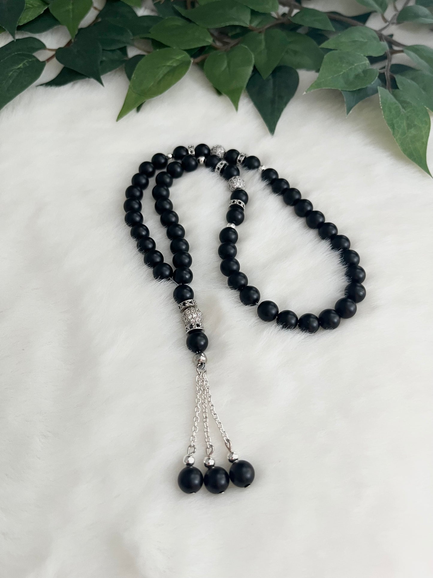 Tasbih - 50 Beads - Matte Black & Silver - Traditional Style