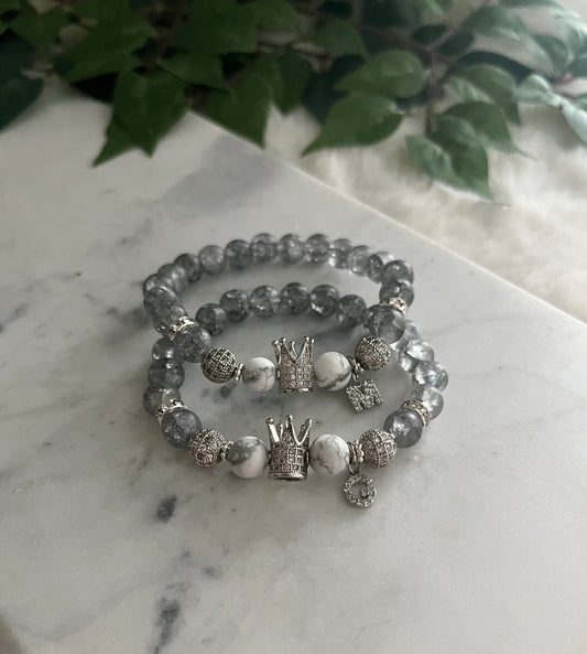 Grey Crackle & Howlite Tall Crown Friendship Bracelets