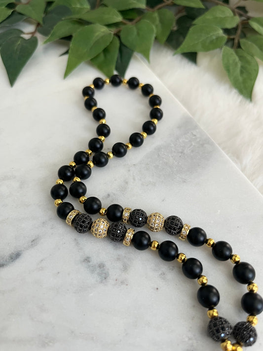 Tasbih - 33 Beads Hanging - Matte Black + Gold - Allah Pendant