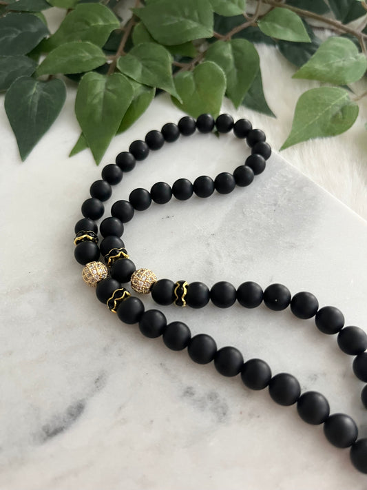 tasbih - 50 Beads - Matte Black & Gold - Allah & Letter