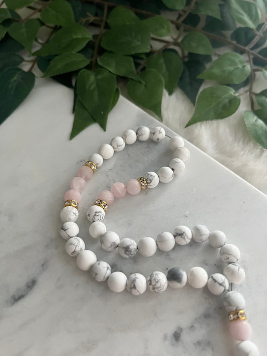 Tasbih - 33 Beads Handheld - Howlite & Rose Quartz - Allah & Letter