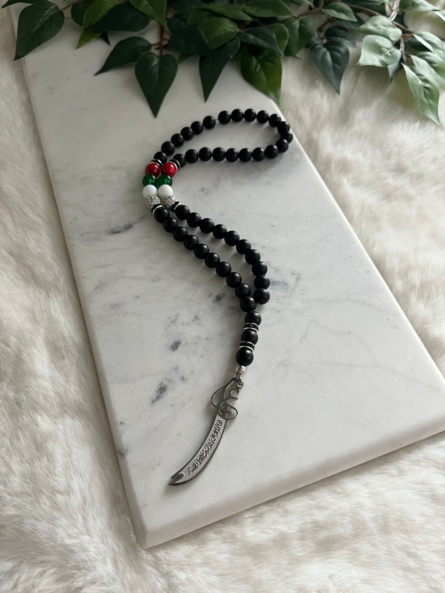 Tasbih - 50 Beads - Matte Black - Silver Zulfiqar Sword