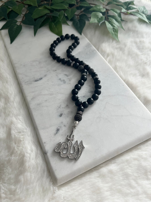 Tasbih - 33 Beads Hanging - Matte Black - Allah