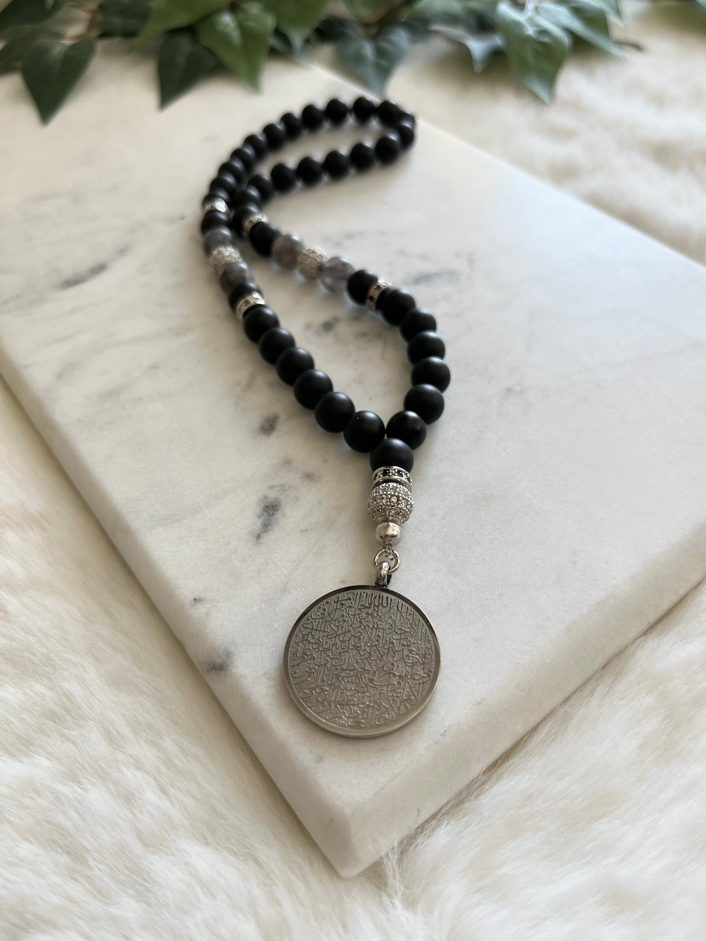 Tasbih - Jeeps & Trucks - Matte Black & Grey Marble - Ayatul Kursi Pendant