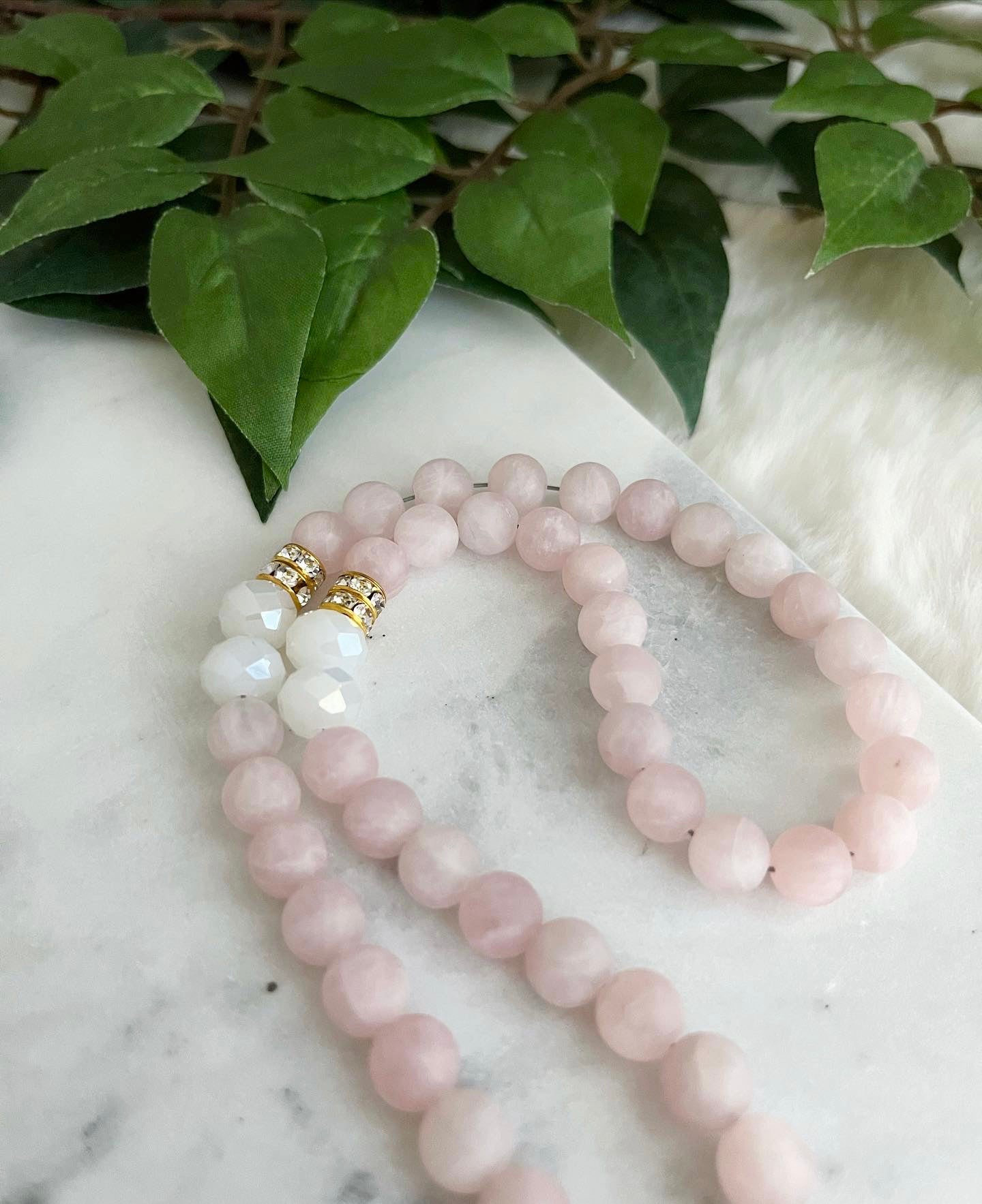 Tasbih - 50 Beads - Matte Rose Quartz - Gold Zulfiqar Sword