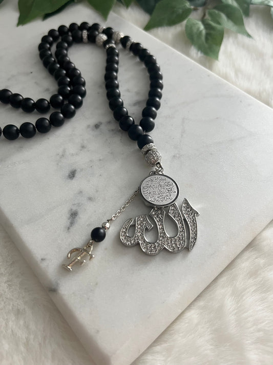 Tasbih - Mercedes - Matte Black - Allah Pendant & Ayatul Kursi - Letter