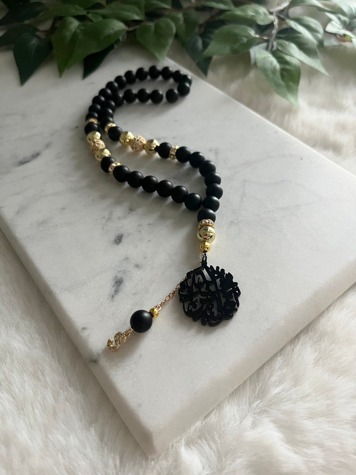 Tasbih - Jeeps & Trucks - Matte Black & Gold - Al-Muhsinoon Pendant - Letter