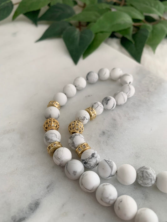 Tasbih - 33 Beads Handheld - Howlite & Gold - Allah