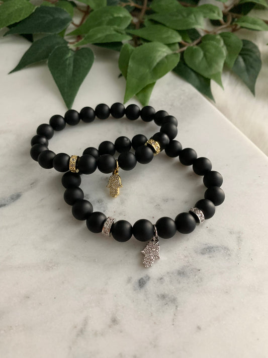 Matte Black Hamsa Hand Friendship Bracelets