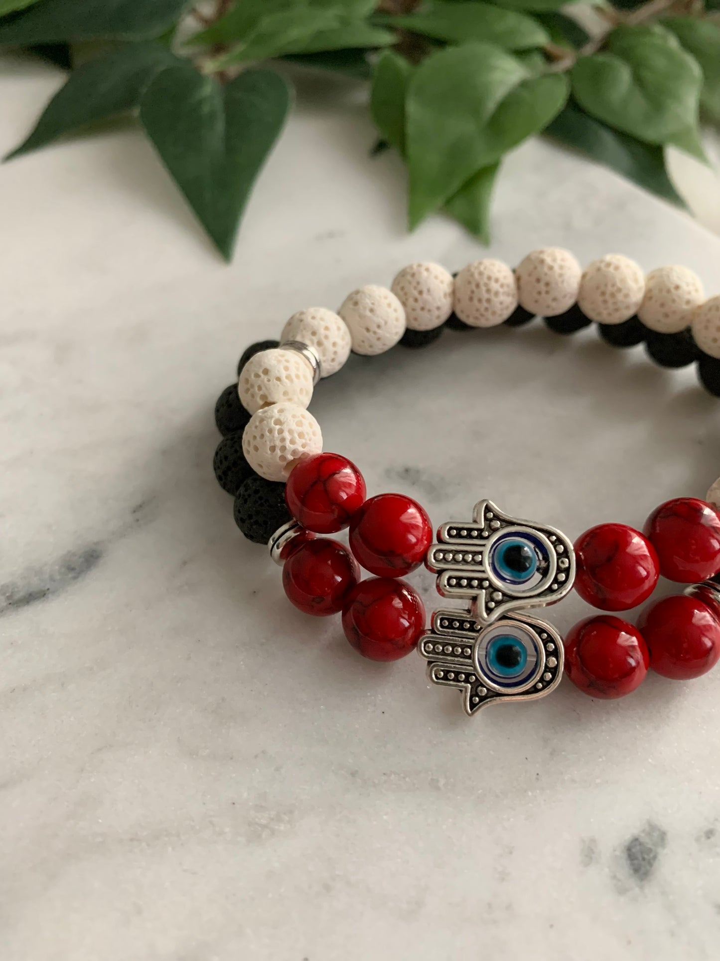 Lava Stone Hamsa Hand & Evil Eye Friendship Bracelets