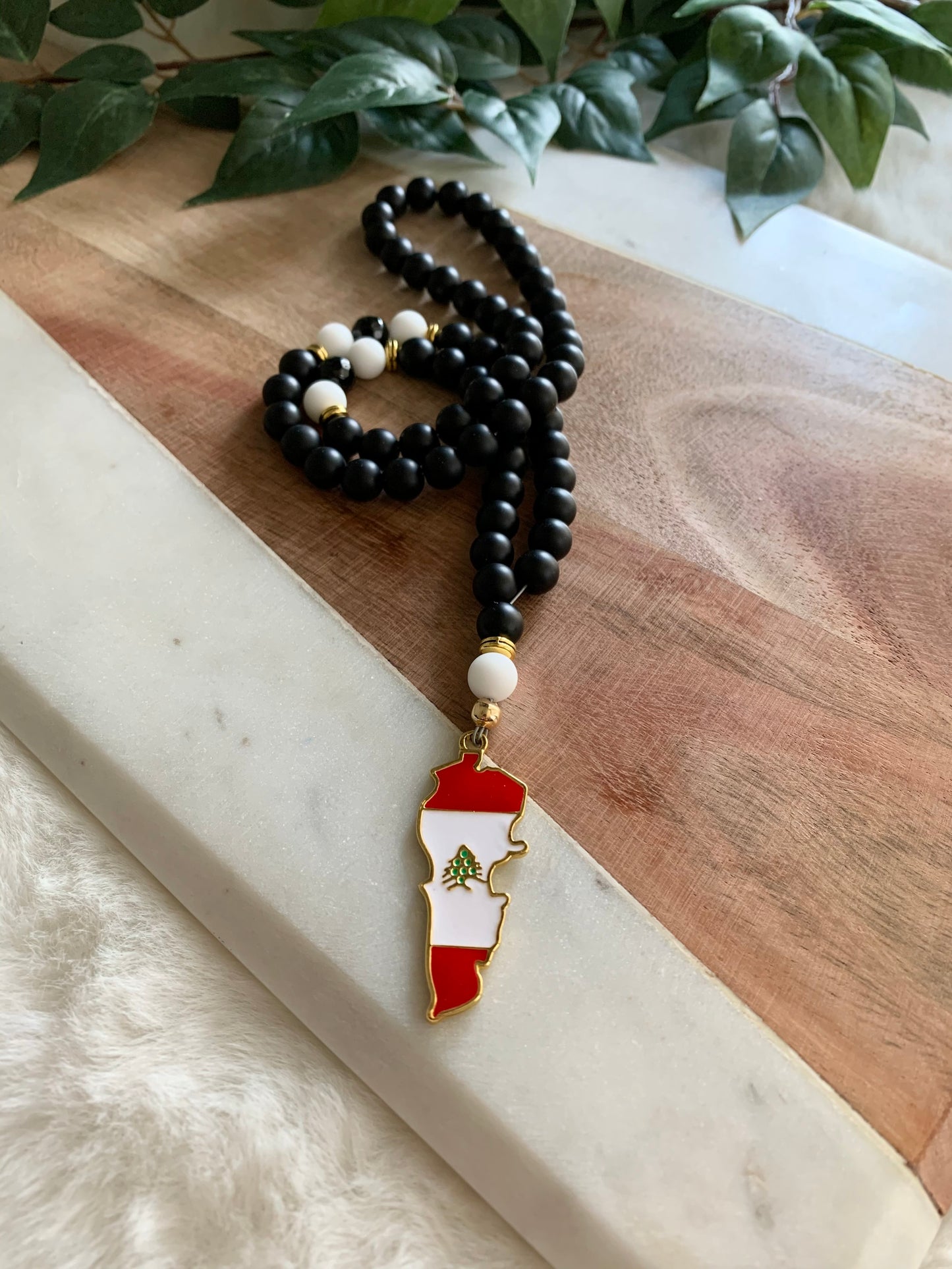 Tasbih - Mercedes - Matte Black Lebanese Flag