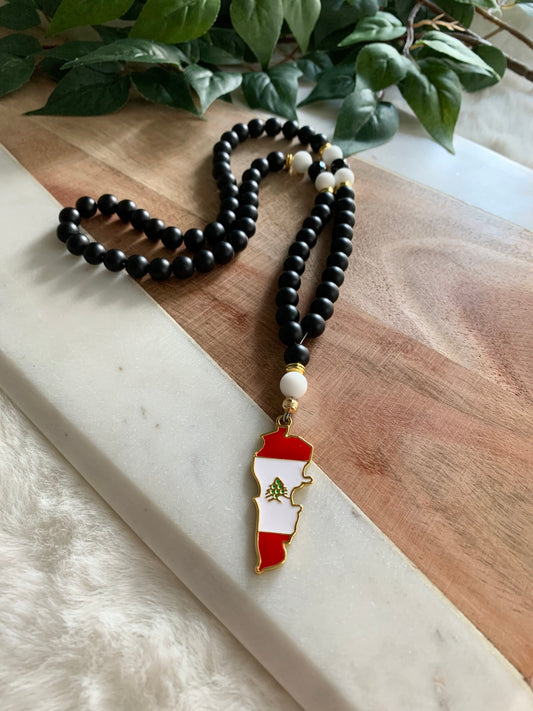 Tasbih - Mercedes - Matte Black Lebanese Flag