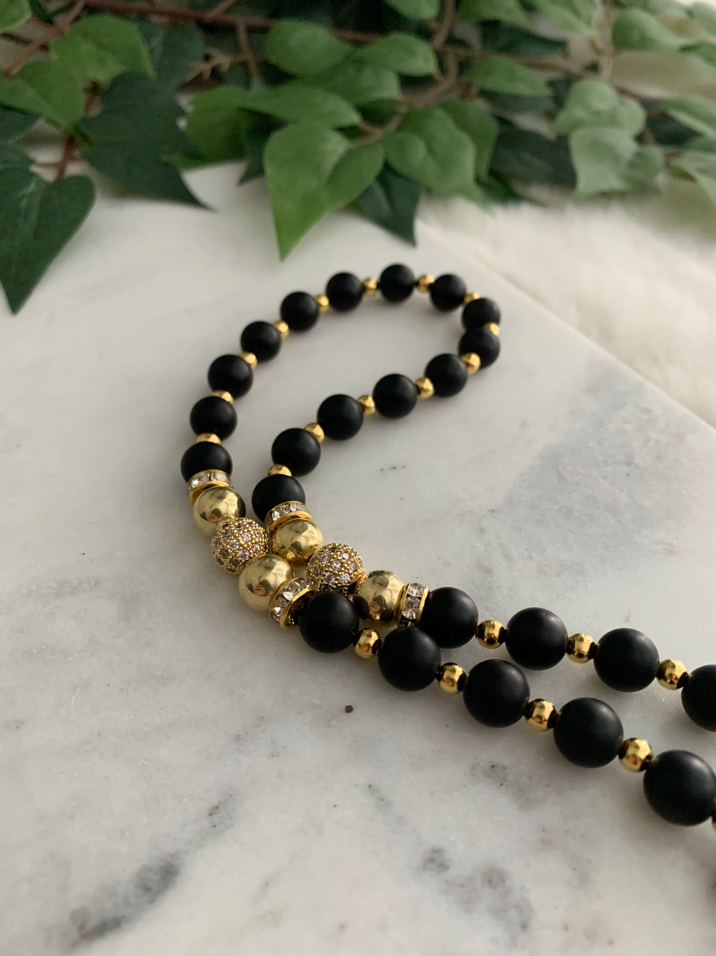 Tasbih - 33 Beads Hanging - Matte Black & Gold - Allah