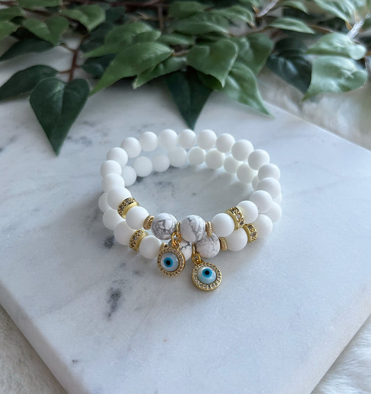 Matte White Evil Eye Friendship Bracelets