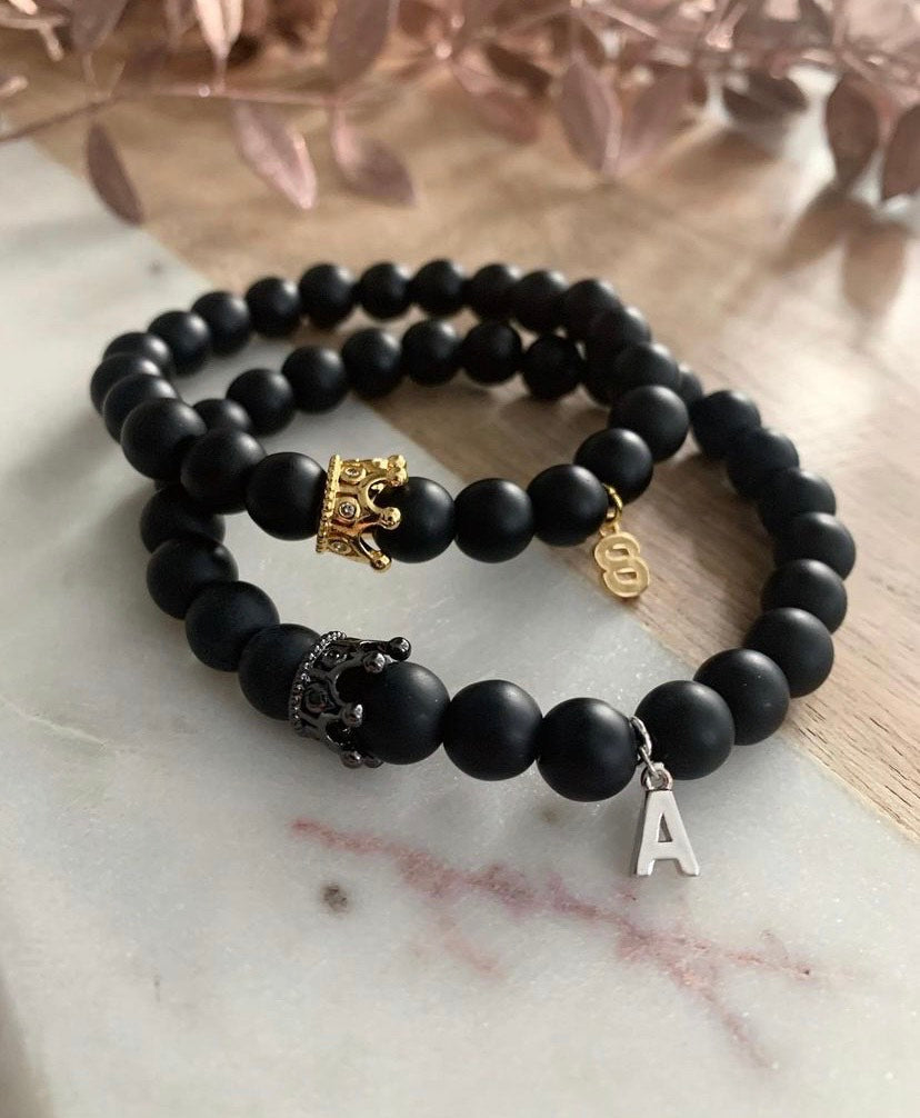 King & Queen - Short Crown - Matte Black - His & Her Bracelets