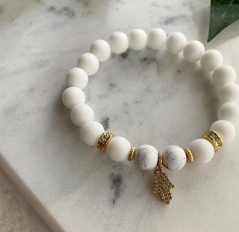 Matte White & Howlite Hamsa Hand Bracelet