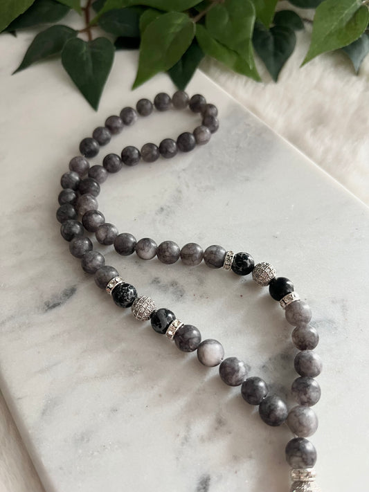 Rosary - 50 Beads - Marble Grey - Black Cross