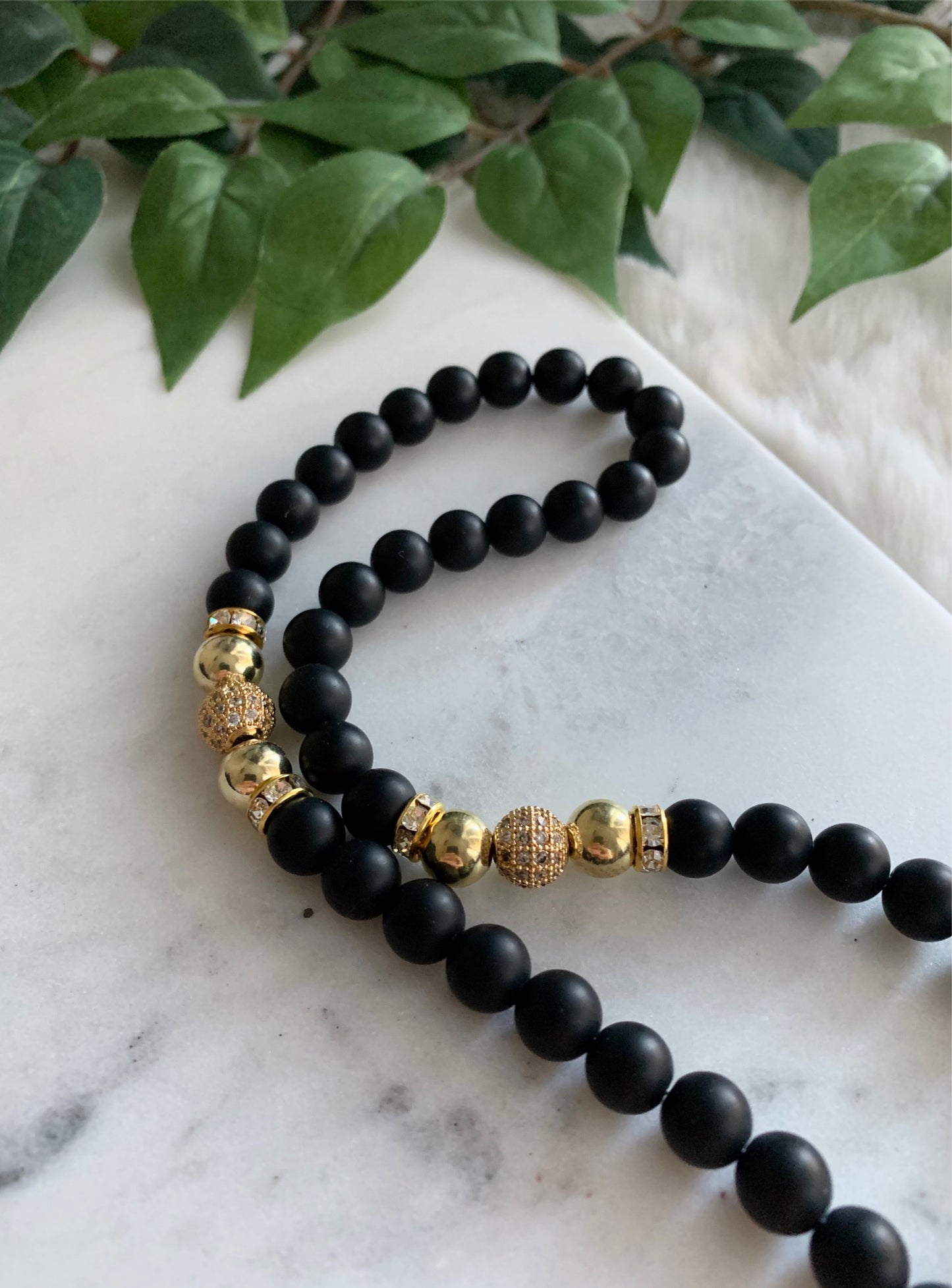 Tasbih - 50 Beads - Matte Black & Gold - Allah Pendant & Evil Eye Charm