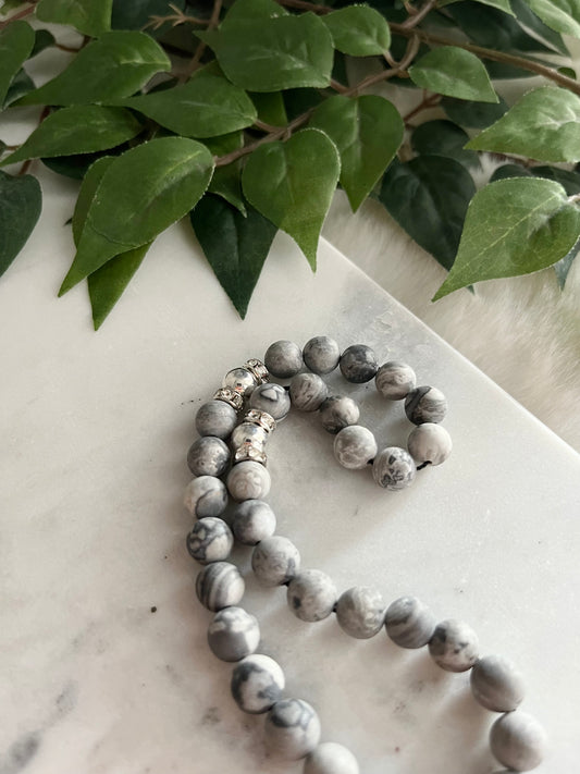 Tasbih - 33 Beads Handheld - Jasper & Silver - Allah & Letter