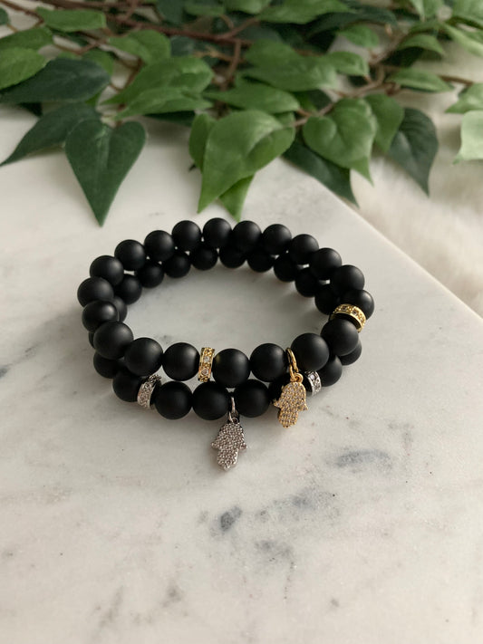 Matte Black Hamsa Hand Friendship Bracelets