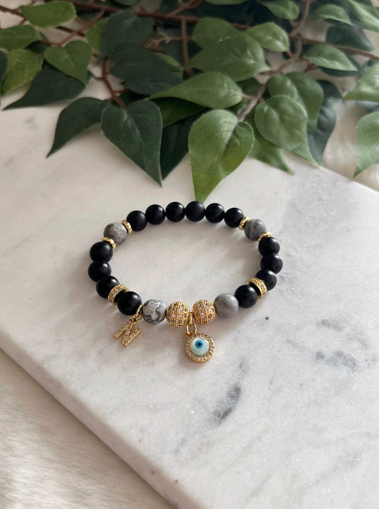 Matte Black & Jasper Evil Eye Bracelet