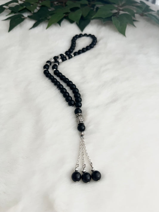 Tasbih - 50 Beads - Matte Black & Silver - Traditional Style