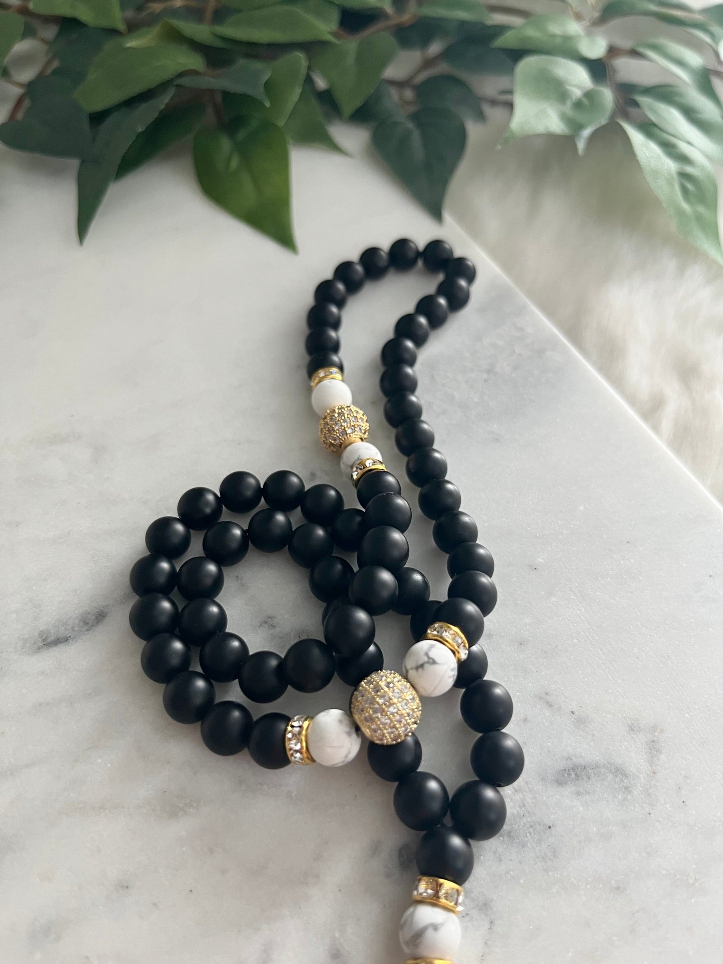 Tasbih - 66 Beads - Matte black & Howlite - Allah Pendant