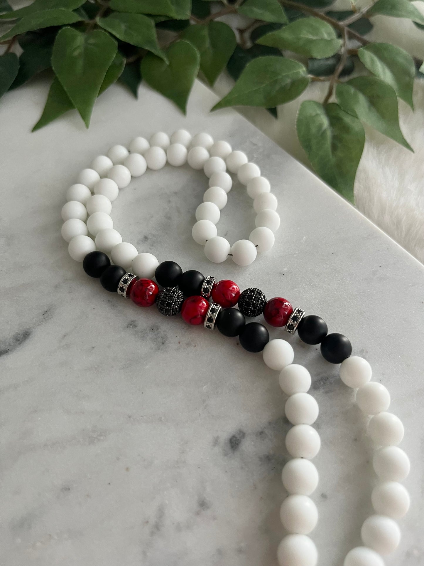 Rosary - Mercedes - Matte White - Black Cross