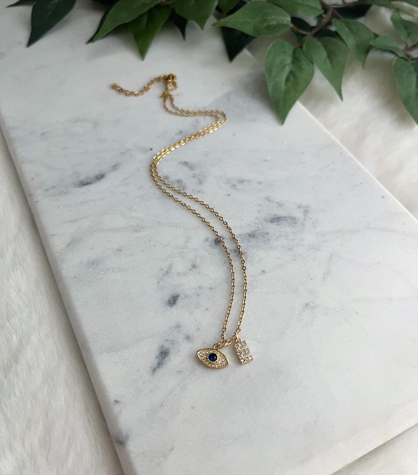 Evil Eye & Letter Charm Necklace