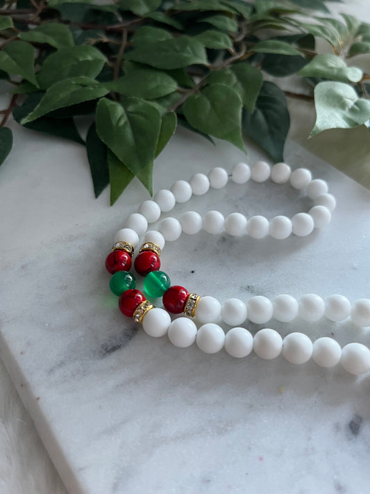 Tasbih - 50 Beads - Matte White - Lebanon Flag