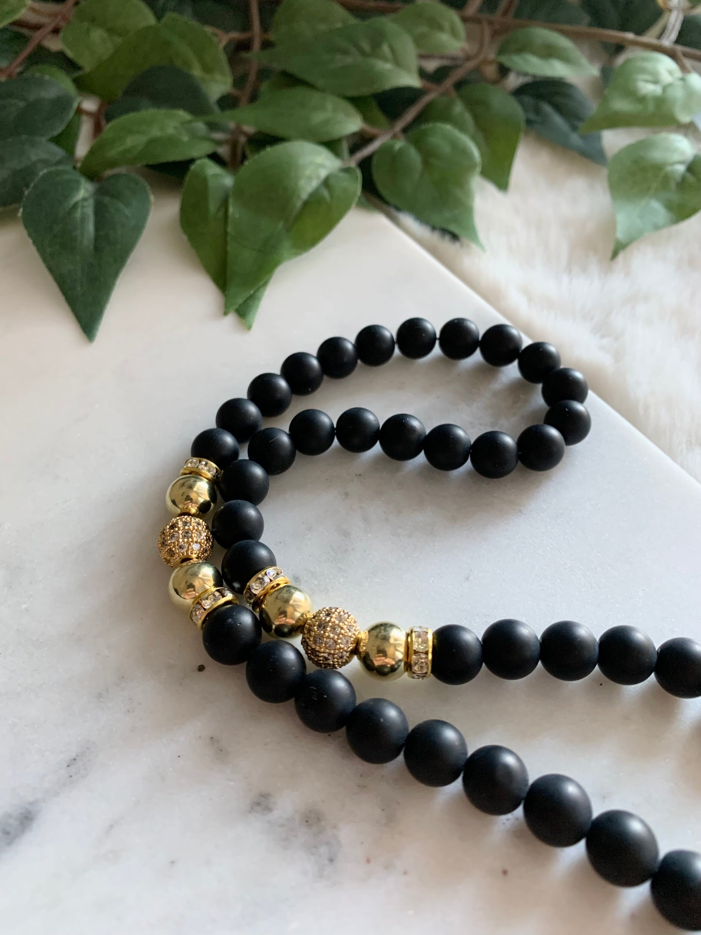 Tasbih - 50 Beads - Matte Black & Gold - Allah Pendant & Letter