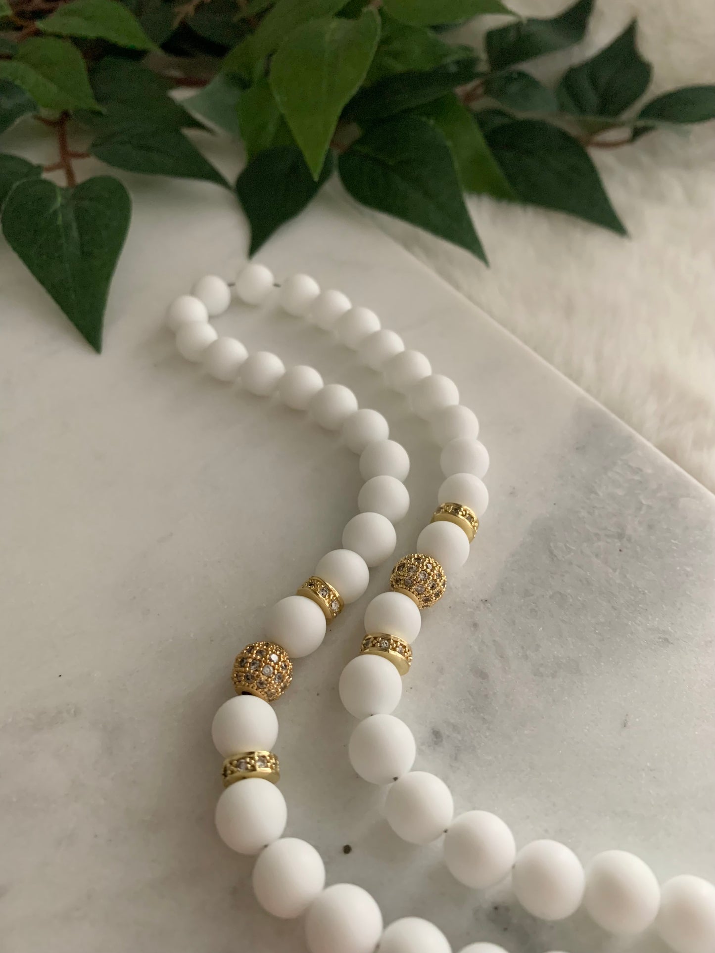 Tasbih - 50 Beads - Matte White - Gold Zulfiqar Sword