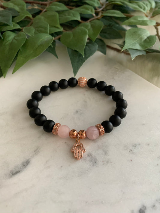 Matte Black Rose Gold Hamsa Hand Bracelet