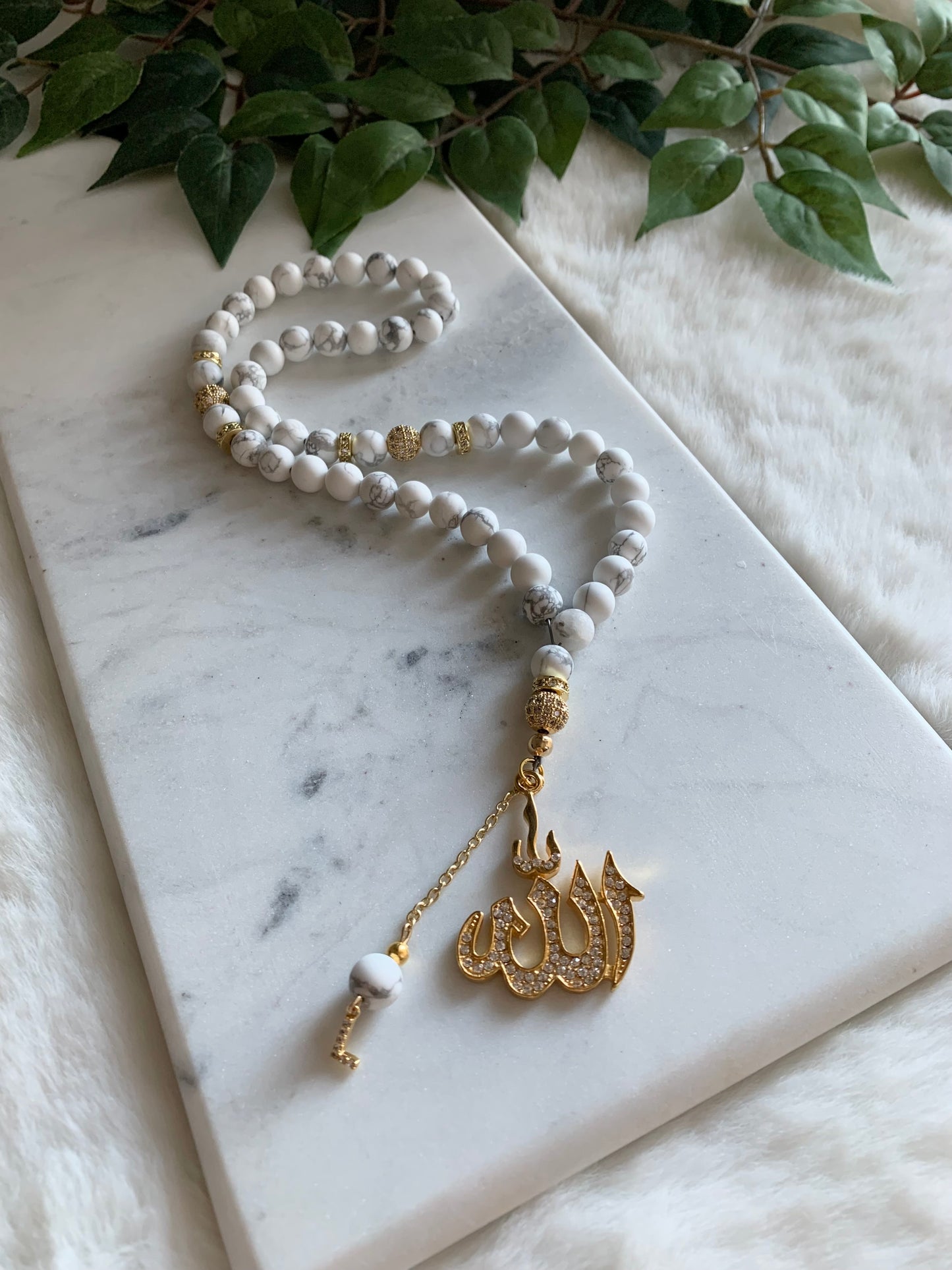 Tasbih - 50 Beads - Matte Howlite - Allah Pendant & Letter