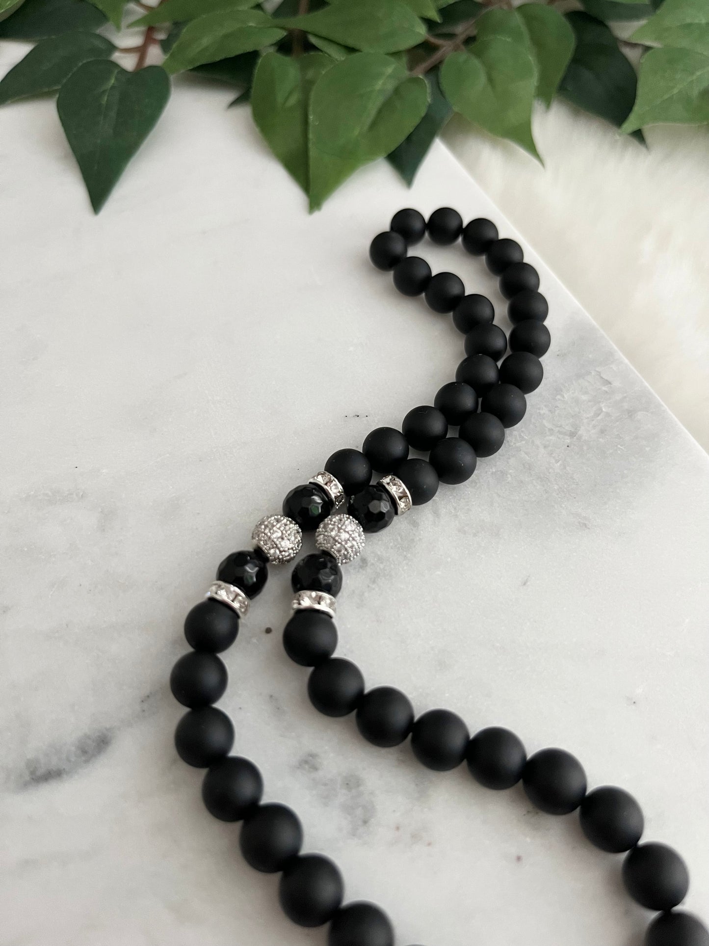 Tasbih - 50 Beads - Matte Black & Silver - Allah Medallion