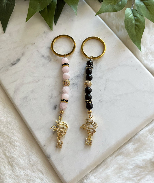 Matte Rose Quartz & Black - His & Her Keychains